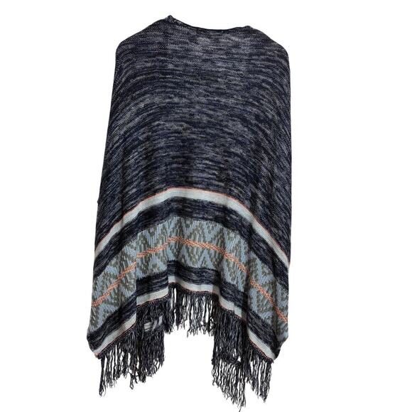 Jolt Women XL Shawl Blue and Navy Lagenlook Fringe Casual Chic - Picture 8 of 8